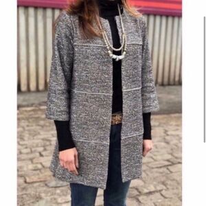 Cabi The Times Jacket 3/4 Sleeve Tweed Black White